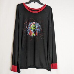 HOLIDAY TIME "GRINCH" Black/Red Knit Long Sleeve Pullover Top; Size 2XL